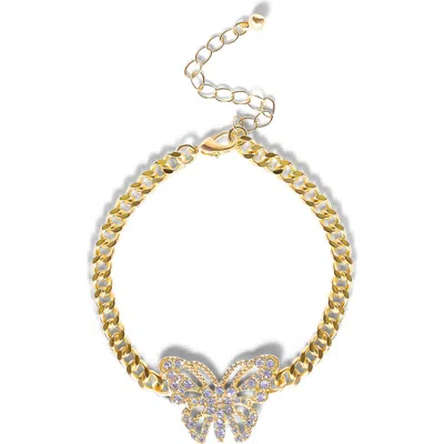 Jessica Simpson Gold-tone Butterfly Crystal Chain Bracelet