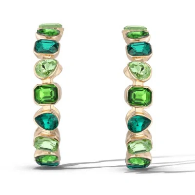 Jessica Simpson Gold-tone Green Stone Hoop Earrings