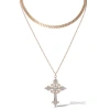 Jessica Simpson Gold-tone Rhinestone Cross And Curb Chain Necklace Set In Gold