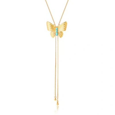 Jessica Simpson Gold-tone Butterfly Y-lariat Necklace With Green Crystal