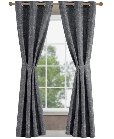 Jessica Simpson Groovy Paisley Textured Blackout Grommet Window Curtain Panel Pair With Tiebacks, 38" X 84" In Gray