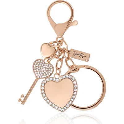 Jessica Simpson Heart & Key Charm Rhinestone Keychain