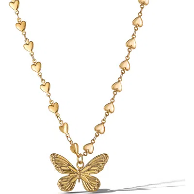 Jessica Simpson Heart Chain Butterfly Pendant Necklace In Gold