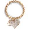 Jessica Simpson Heart Charm Stretch Keychain Bracelet In Gold