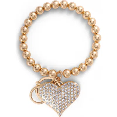 Jessica Simpson Heart Charm Stretch Keychain Bracelet In Gold
