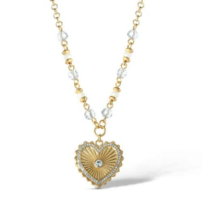 Jessica Simpson Heart Necklace With Clear Crystal Embellishments, 16" + 2" In Gold