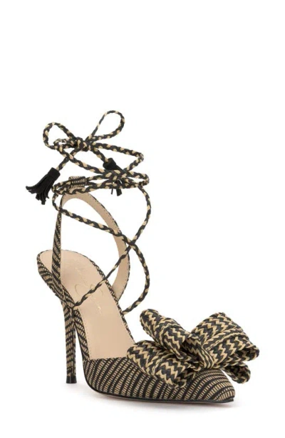 Jessica Simpson Hirlia Pointed Toe Ankle Tie Pump In Natural Black Zebra