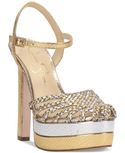 Jessica Simpson Inaia Woven Platform Dress Sandals In Silver,gold Metallic Multi