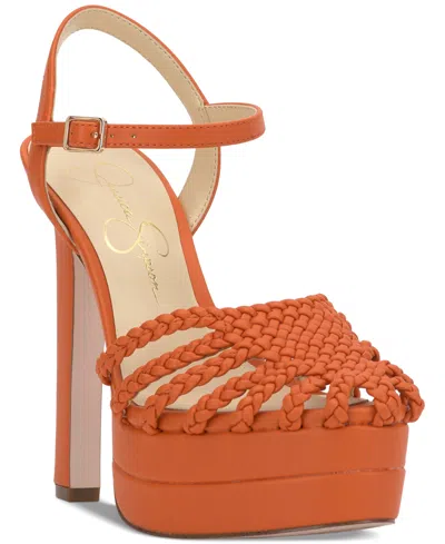 Jessica Simpson Inaia Woven Platform Dress Sandals In Tangerine