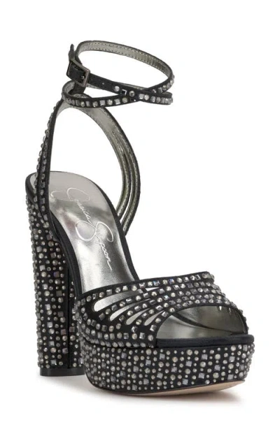 Jessica Simpson Iralin Ankle Strap Platform Sandal In Black Rhinestone