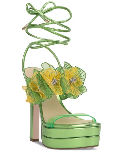 Jessica Simpson Iyla Flower Embellished Strappy High Heel Platform Sandals In Bright Green