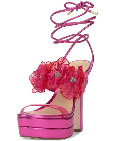 Jessica Simpson Iyla Flower Embellished Strappy High Heel Platform Sandals In Pink Jewel
