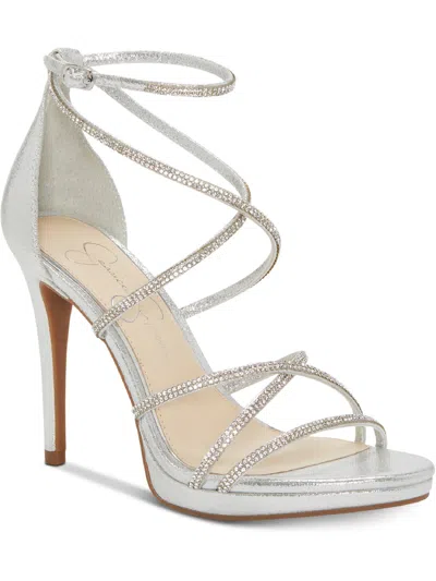 Jessica Simpson Jaeya Womens Rhinestone Strappy Dress Sandals In Silver