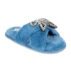 Jessica Simpson Js  Beaded Bow Icon Plush Cross Womens Slip-on Slippers In Blue