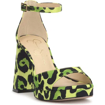 Jessica Simpson Kaliah Ankle Strap Platform Sandal In Green,black Leopard
