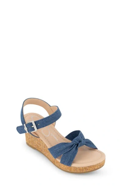 Jessica Simpson Kids' Little And Big Girls Asha Knot Sparkly Cork Wedge Sandals In Denim