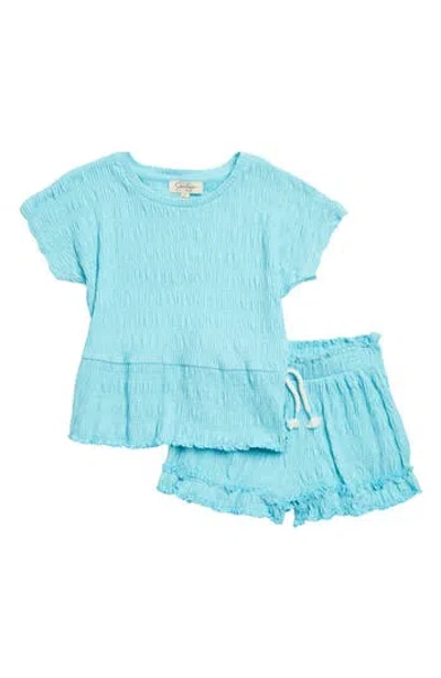 Jessica Simpson Kids' Crinkle Knit T-shirt & Shorts Set In White Sand