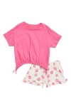 Jessica Simpson Kids' Drawstring Hem Jersey T-shirt & Strawberry Shorts In Pink