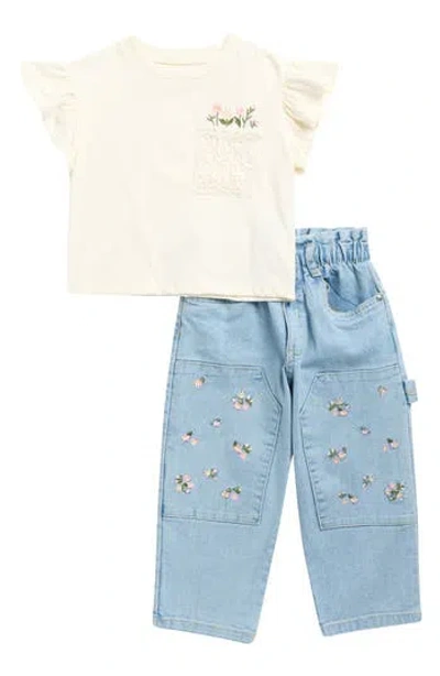 Jessica Simpson Kids' Embroidered Flower Pocket T-shirt & Jeans In Multi