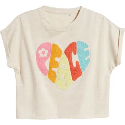 Jessica Simpson Kids' Embroidered Graphic T-shirt In Oatmeal Heather