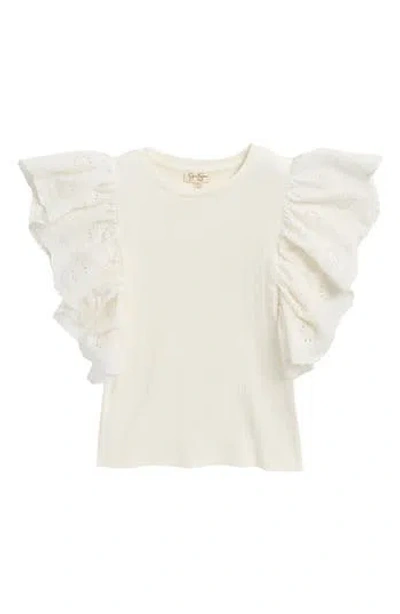 Jessica Simpson Kids' Eyelet Flutter Sleeve T-shirt In Sea Salt