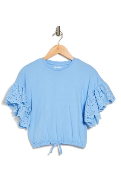 Jessica Simpson Kids' Eyelet Scalloped Sleeve Drawstring Top In Blue