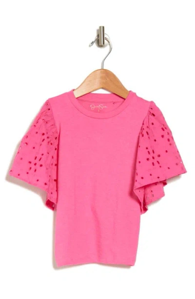 Jessica Simpson Kids' Eyelet Sleeve Jersey Top In Pink