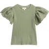 Jessica Simpson Kids' Eyelet Sleeve Top In Olive
