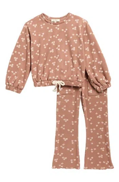 Jessica Simpson Kids' Floral Pullover & Wide Leg Pants Set In Brown