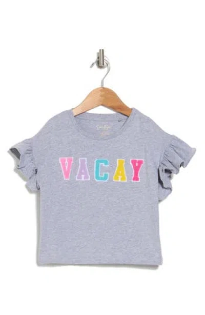 Jessica Simpson Kids' Flutter Sleeve Graphic T-shirt In Grey Heath