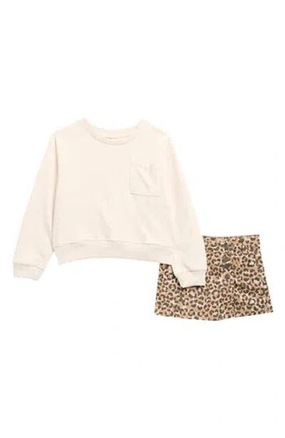 Jessica Simpson Kids' French Terry Sweatshirt & Denim Skort Set In Neutral