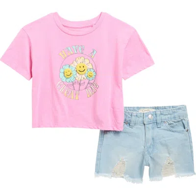 Jessica Simpson Kids' Graphic T-shirt & Denim Shorts Set In Multi
