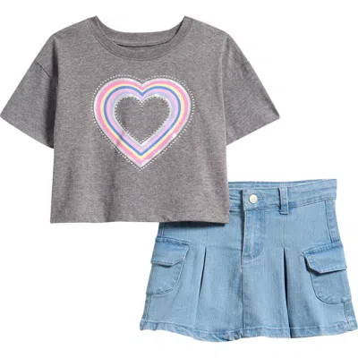 Jessica Simpson Kids' Graphic T-shirt & Denim Skirt Set In Multi