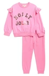 Jessica Simpson Kids' Holly Jolly French Terry Pullover & Joggers Set In Pink