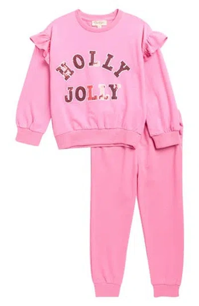 Jessica Simpson Kids' Holly Jolly French Terry Pullover & Joggers Set In Pink