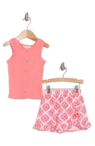 Jessica Simpson Kids' Lace Trim Tank & Skort Set In Pink