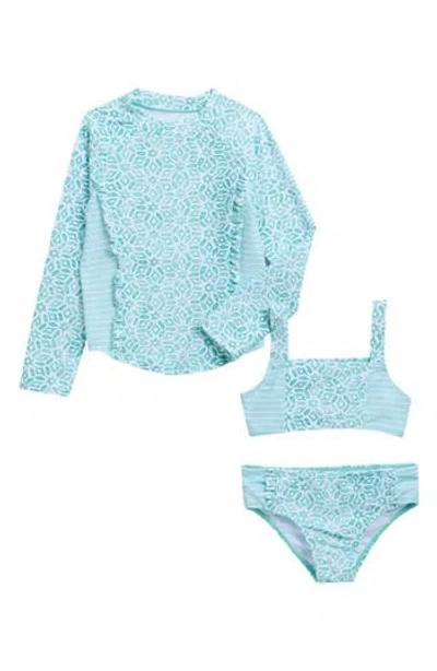 Jessica Simpson Kids' Long Sleeve Three-piece Rashguard Swimsuit In Blue