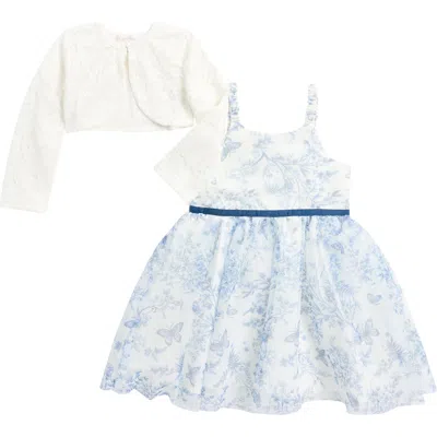 Jessica Simpson Kids' Mesh Special Occasion Dress & Lace Shrug Set In Blue  | ModeSens
