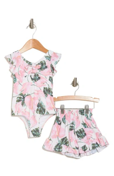 Jessica Simpson Kids' One-piece Swimsuit & Shorts Set In Pink