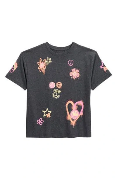 Jessica Simpson Kids' Oversize Graphic T-shirt In Washed Black