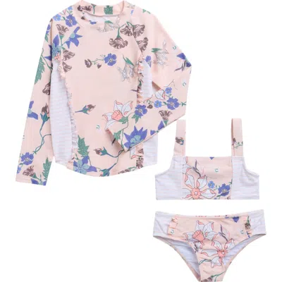 Jessica Simpson Kids' Rashguard Top, Bikini Top & Bottoms Set In Pink