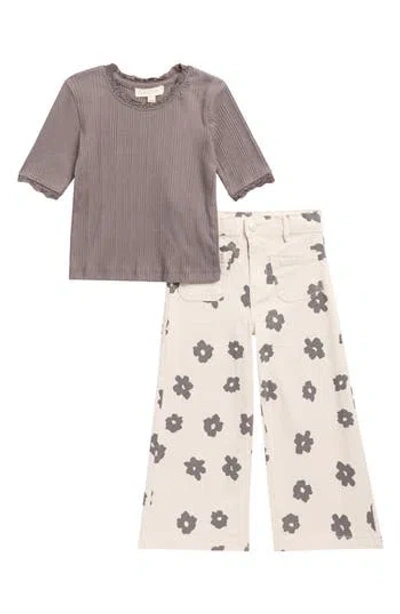 Jessica Simpson Kids' Ribbed T-shirt & Wide Leg Pants Set In White
