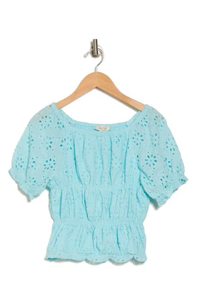 Jessica Simpson Kids' Ruched Eyelet Cotton Top In Blue
