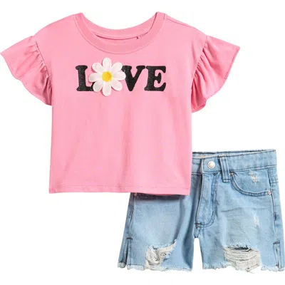 Jessica Simpson Kids' Ruffle T-shirt & Denim Shorts Set In Multi