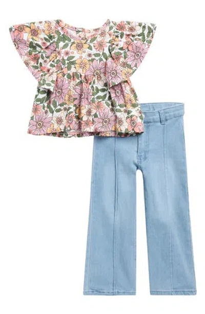 Jessica Simpson Kids' Ruffle T-shirt & Straight Leg Jeans Set In Blue