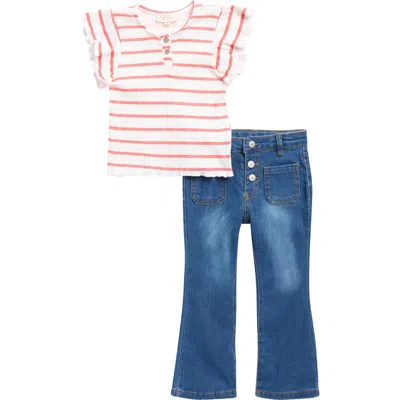 Jessica Simpson Kids' Ruffle T-shirt & Wide Leg Jeans Set In Multi