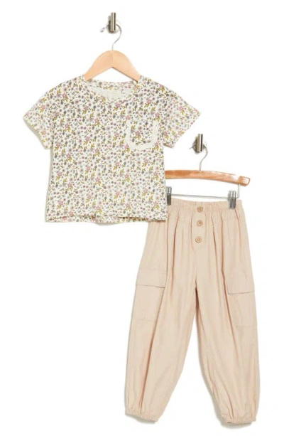 Jessica Simpson Kids' Short Sleeve Top & Cargo Joggers In Neutral