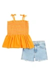 Jessica Simpson Kids' Smocked Tank Top & Frayed Denim Shorts Set
