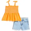 Jessica Simpson Kids' Smocked Tank Top & Frayed Denim Shorts Set