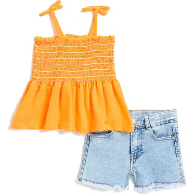Jessica Simpson Kids' Smocked Tank Top & Frayed Denim Shorts Set